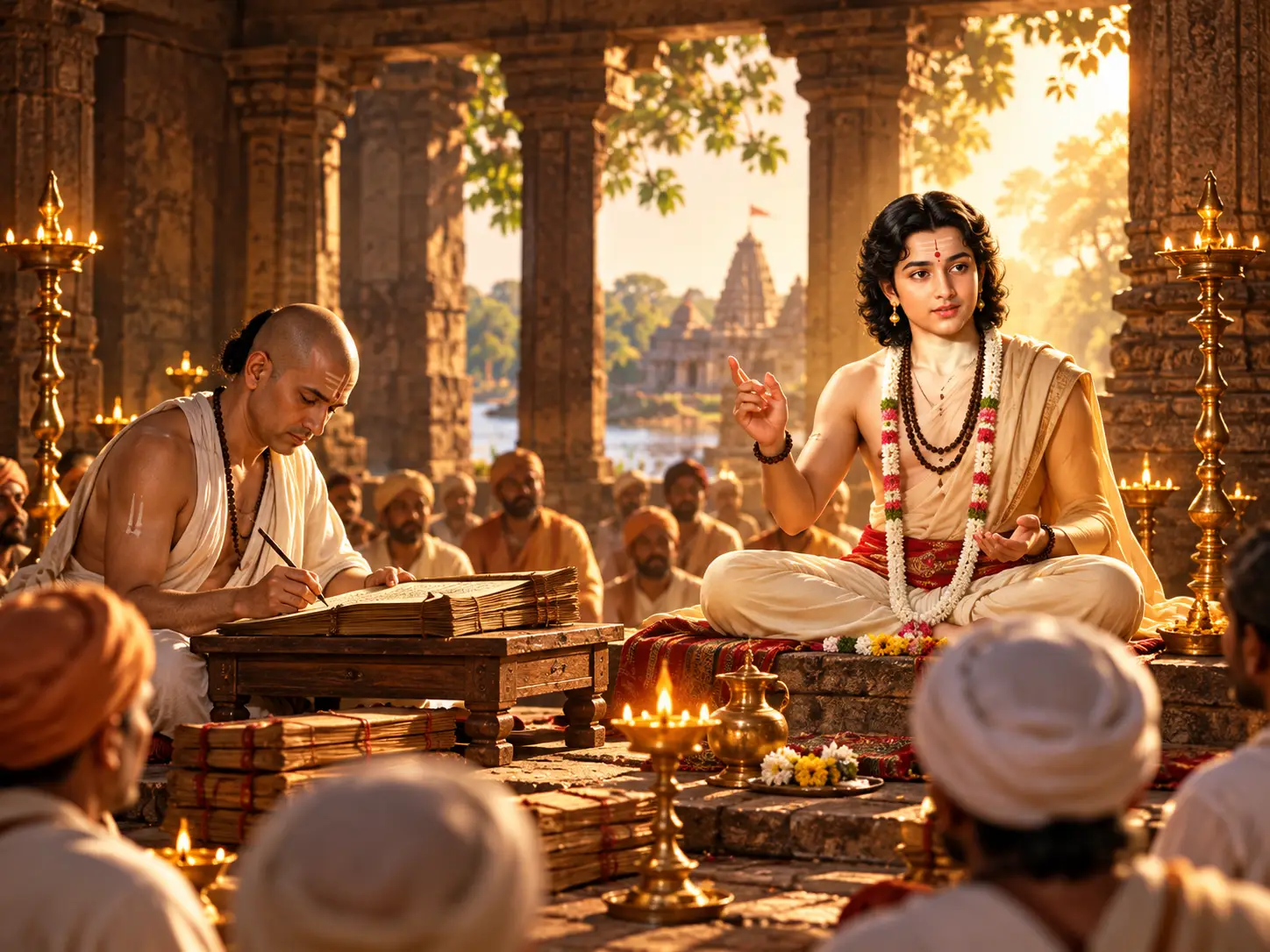 संत ज्ञानेश्वर माऊली ज्ञानेश्वरी सांगताना आणि सच्चिदानंद बाबा लेखन करताना