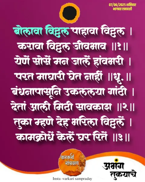बोलावा विठ्ठल पाहावा विठ्ठल अभंग